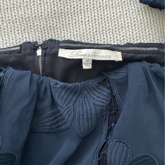 Lovers + Friends Navy Blue Lace Sheer Off the Shoulder Top Size M - Picture 4 of 8